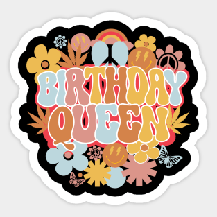 Birthday Queen Retro Groovy Shirt, Hippie Daisy Flower Birthday Girl Sticker